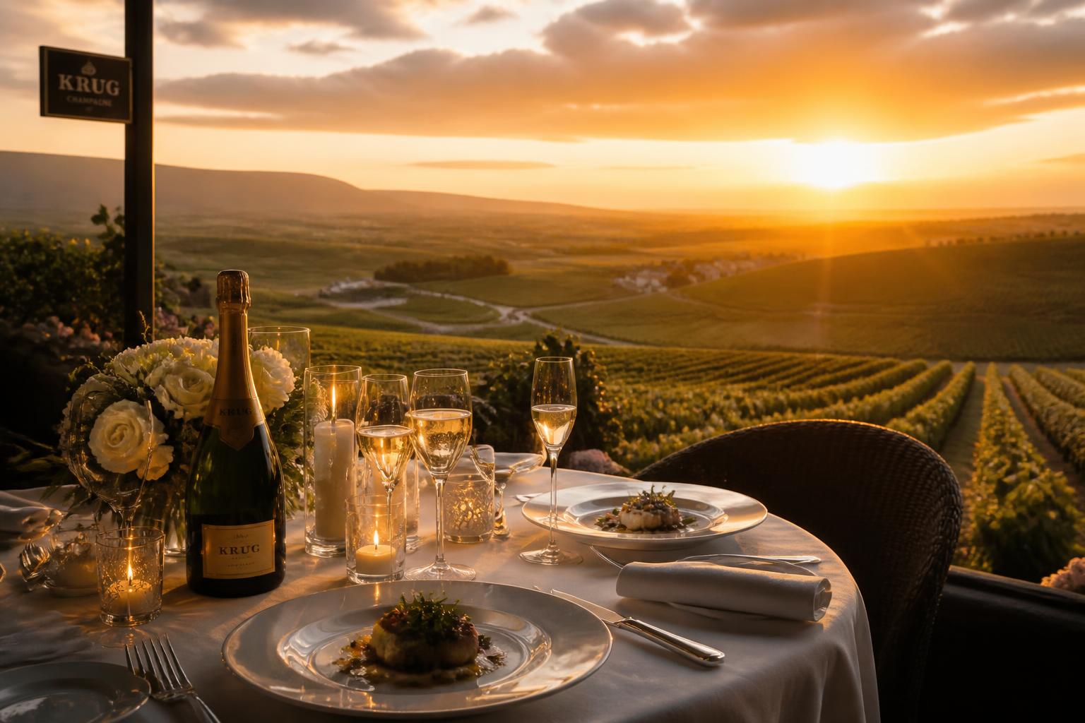 Vineyard dinner at sunset